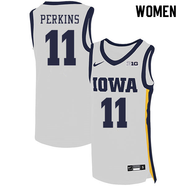 Women #11 Tony Perkins Iowa Hawkeyes College Basketball Jerseys Sale-White